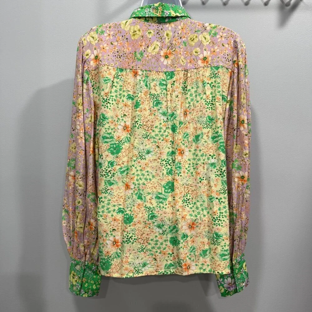 Loft Floral Patchwork Print Blouse Puff Sleeves Cottagecore Office Womens XS NWT